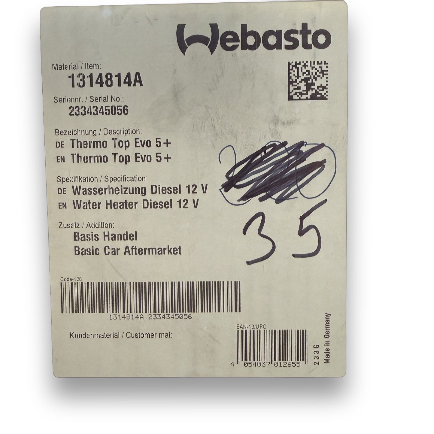 WEBASTO LU TT-EVO D 5+KW BASIS CAM