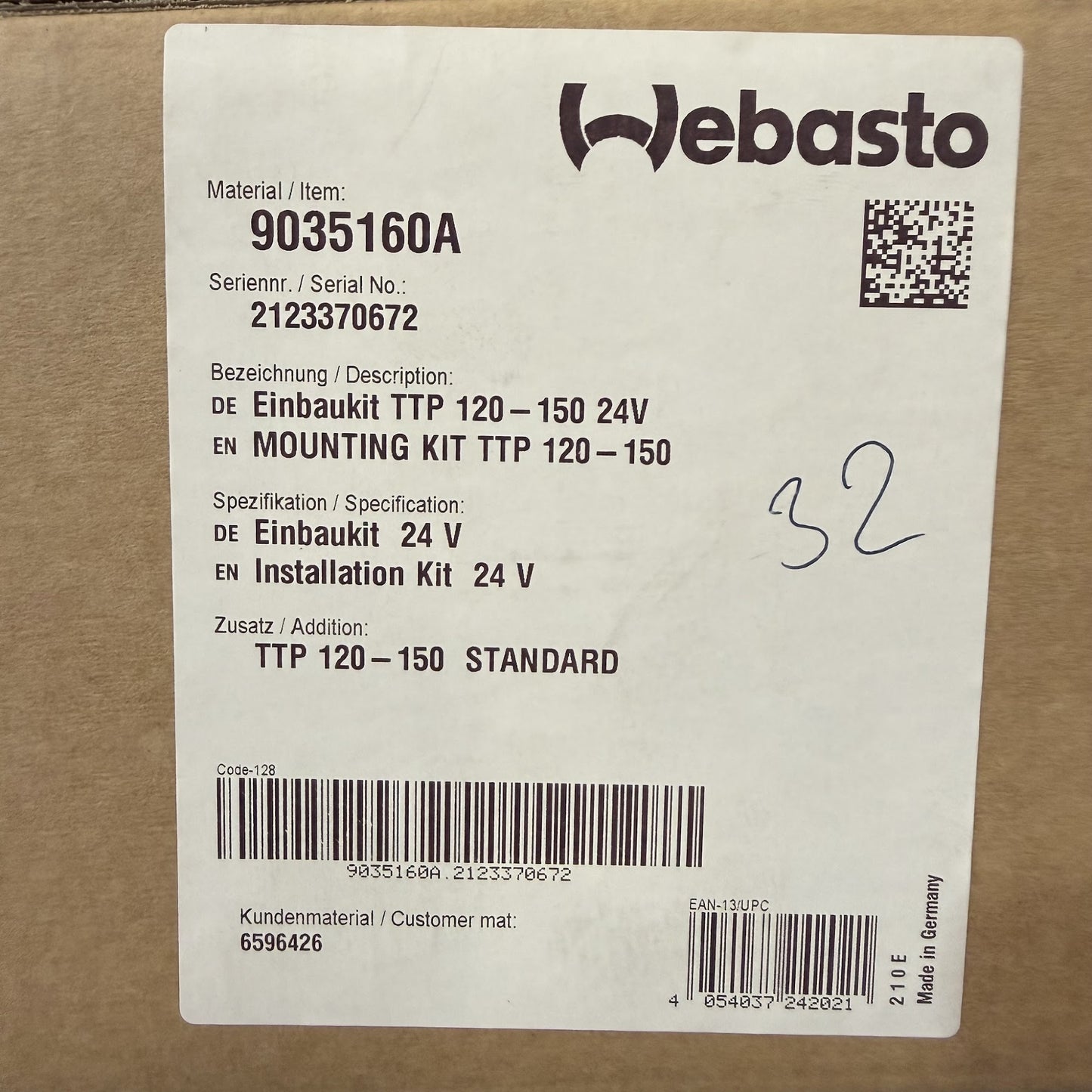 WEBASTO Einbaukit TTP 120-150 24V Standard