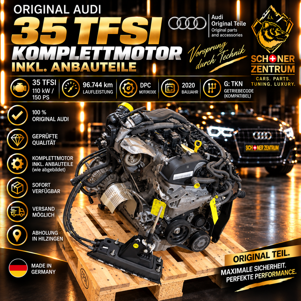 Audi 35 TFSI DPC Komplettmotor mit Getriebe TKN 110 kW 150 PS 96.744 km