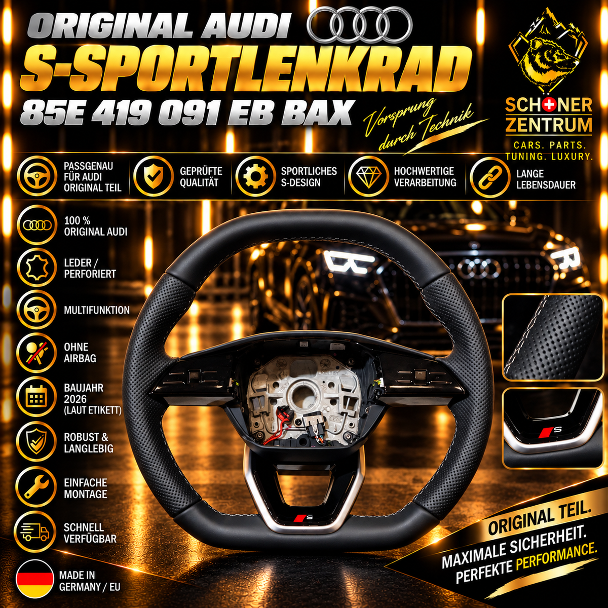 Audi S-Sportlenkrad 85E 419 091 EB BAX – ohne Airbag