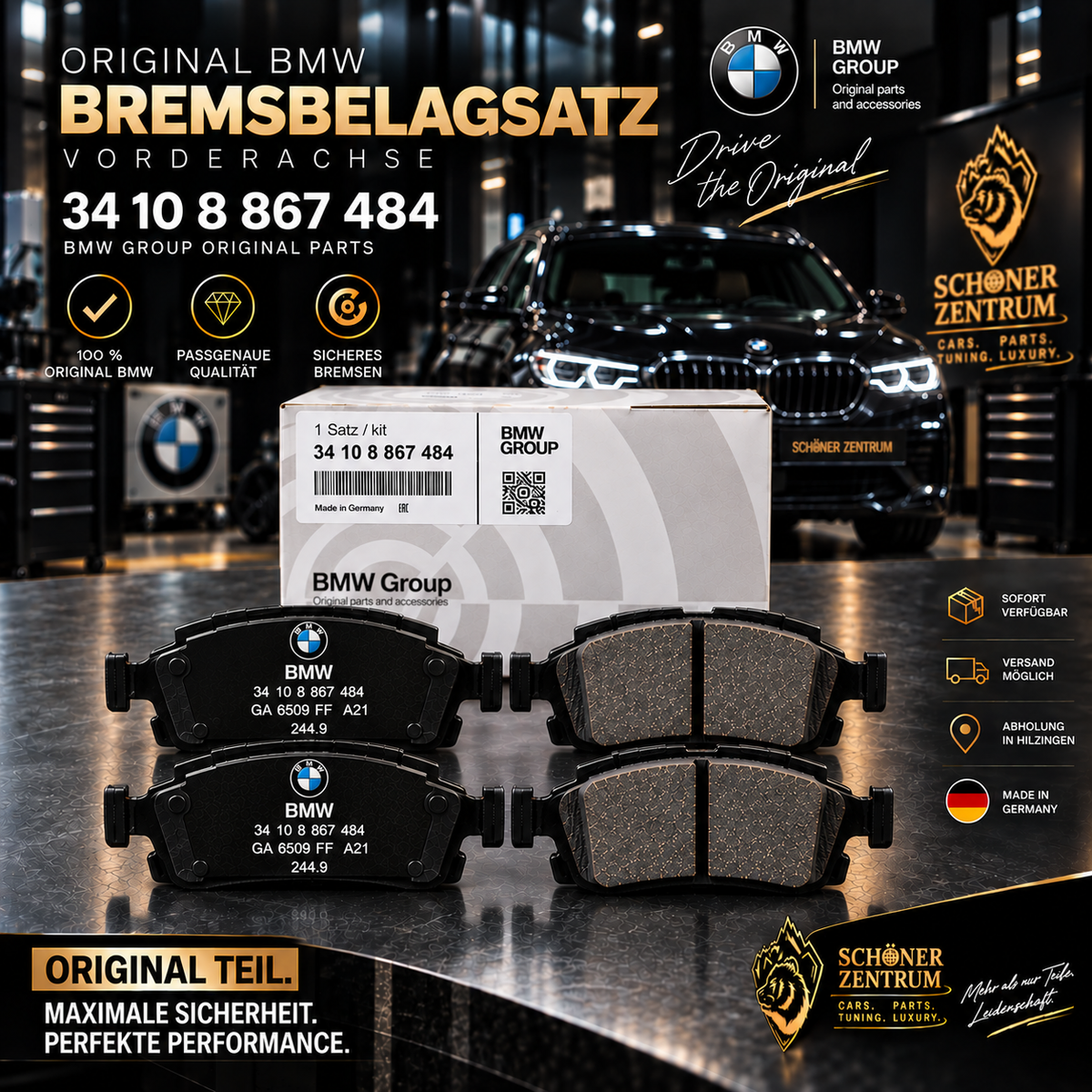 BMW Original Bremsbelagsatz Vorderachse 34 10 8 867 484 – 4 Bremsbeläge – Schöner Zentrum