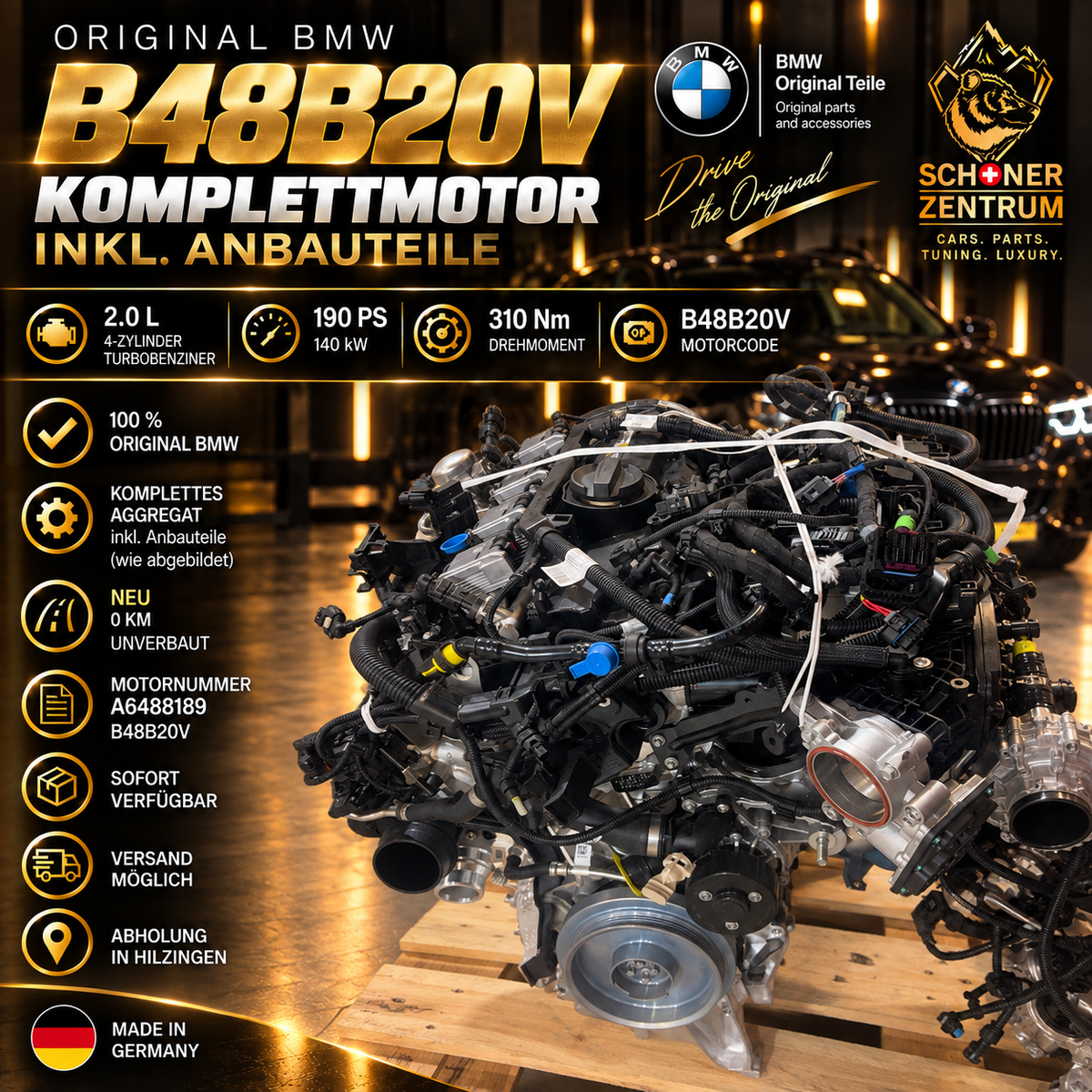 BMW B48B20V Komplettmotor neu mit Anbauteilen