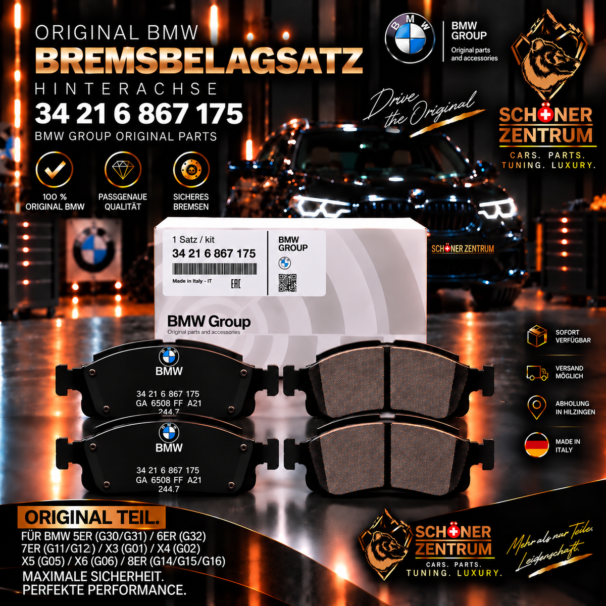 Original BMW Bremsbelagsatz 34216867175 Hinterachse