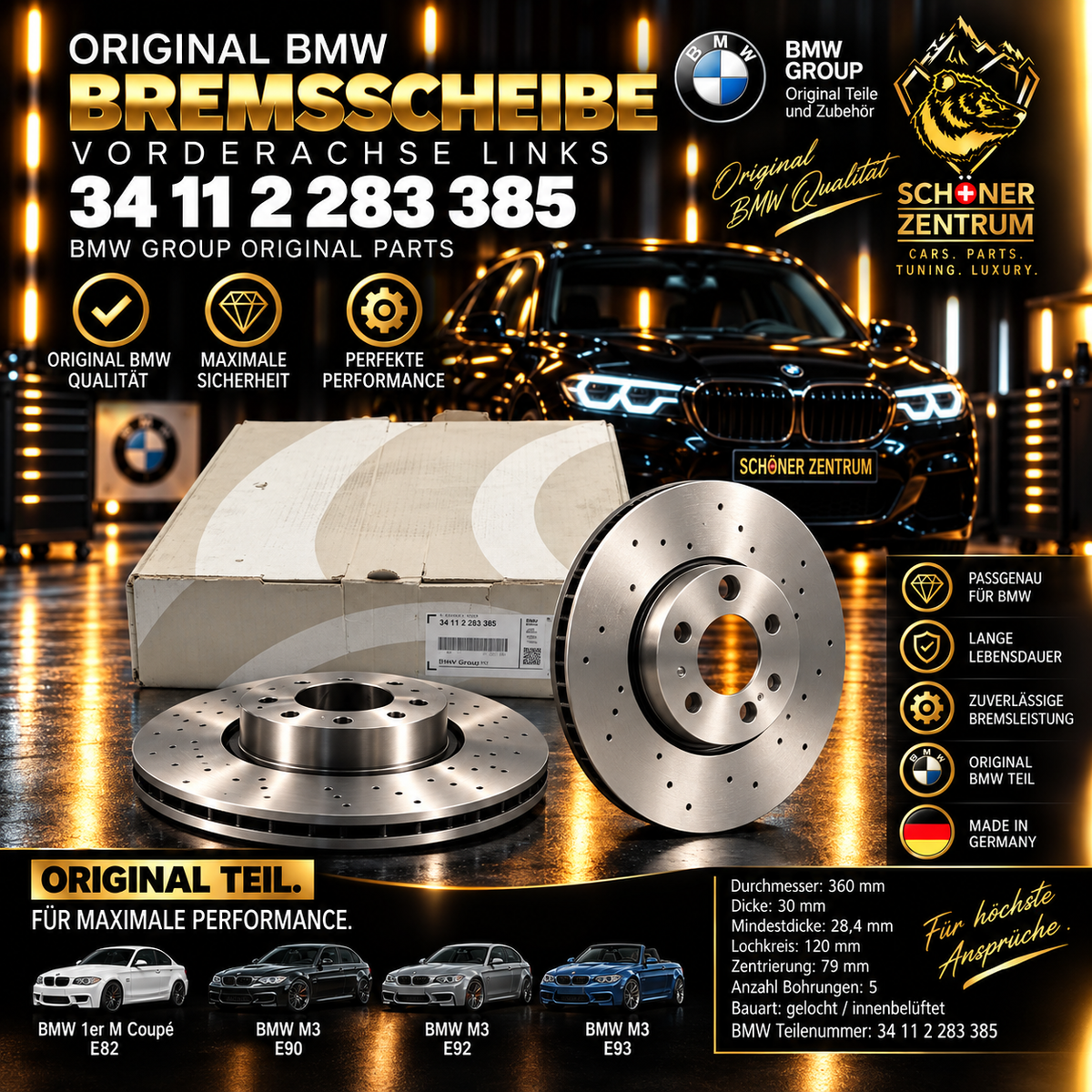 Original BMW Bremsscheibe 34112283385 vorne links 360 × 30 mm gelocht innenbelüftet – Schöner Zentrum
