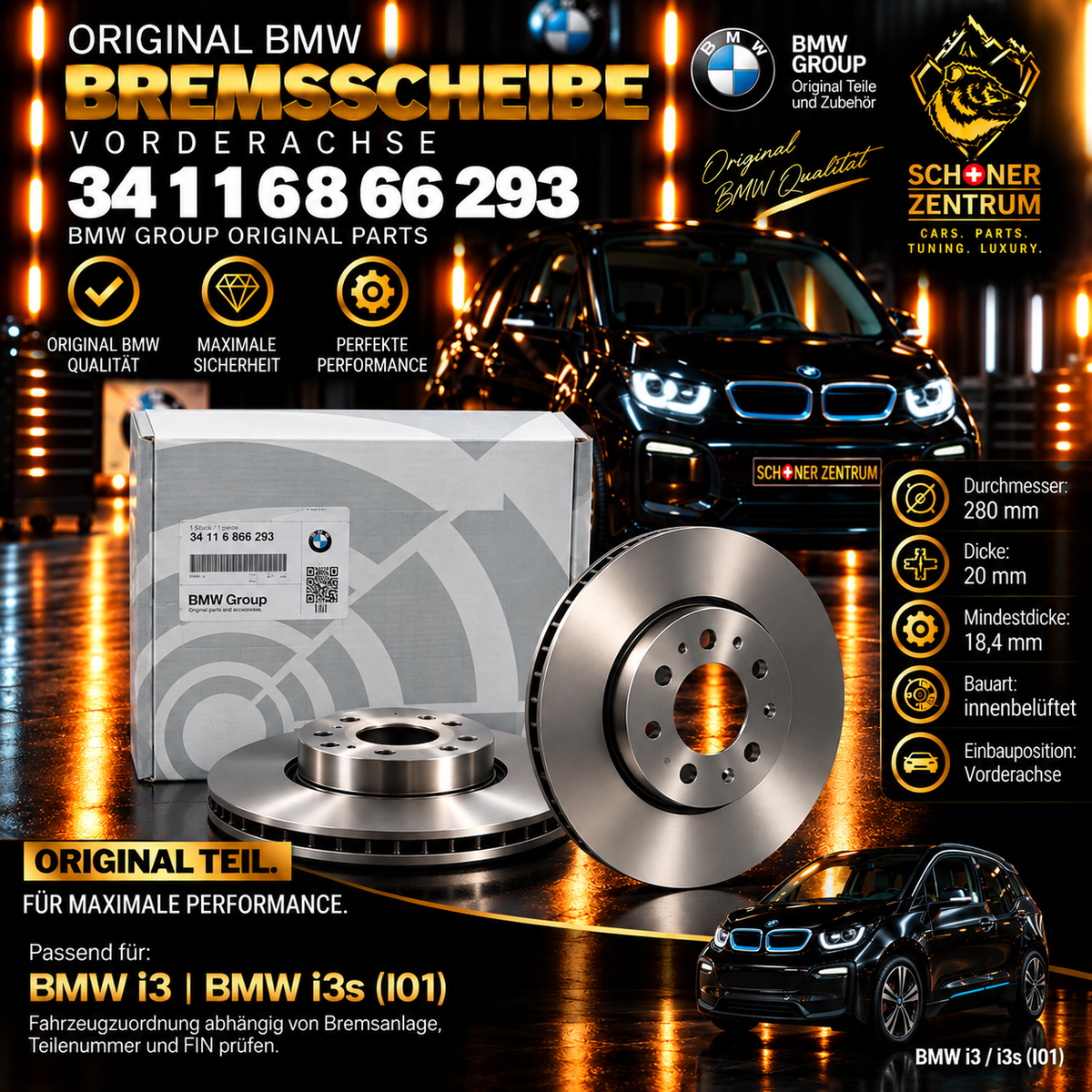 BMW Bremsscheibe 34116866293 Vorderachse innenbelüftet 280 × 20 mm – Schöner Zentrum