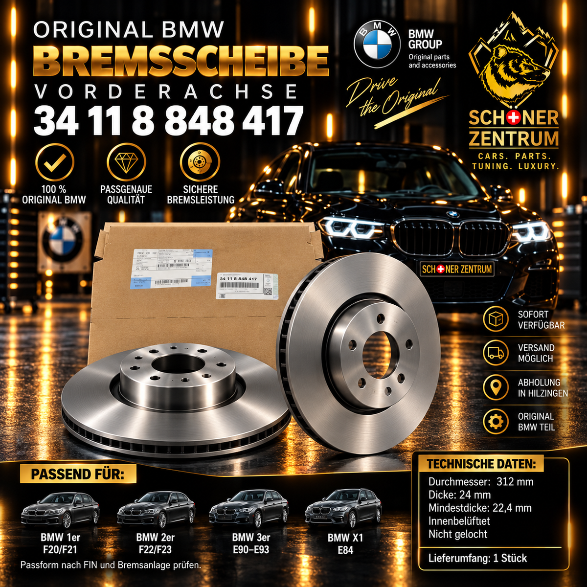 BMW Bremsscheibe 34118848417 Vorderachse 312 × 24 mm – Schöner Zentrum