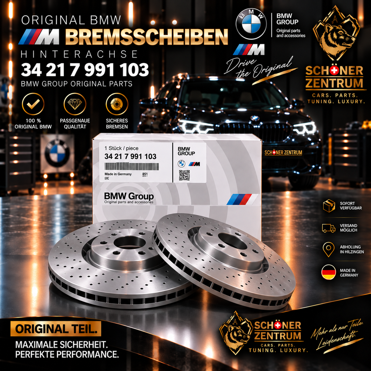 Original BMW M Bremsscheibe Hinterachse links 34 21 7 991 103