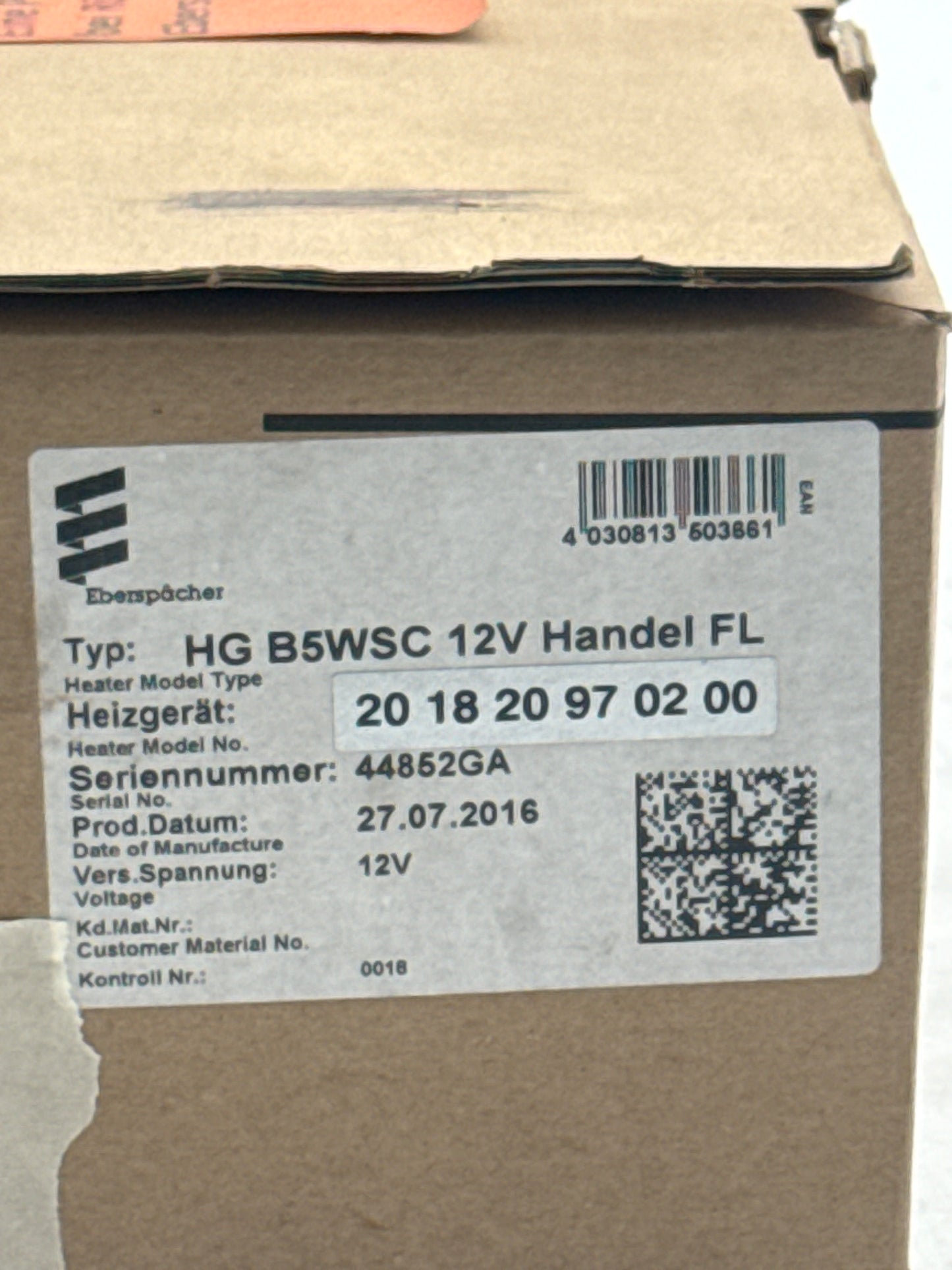 Eberspächer HG B5WSC 12V Handel FL 20.1820.97.0200