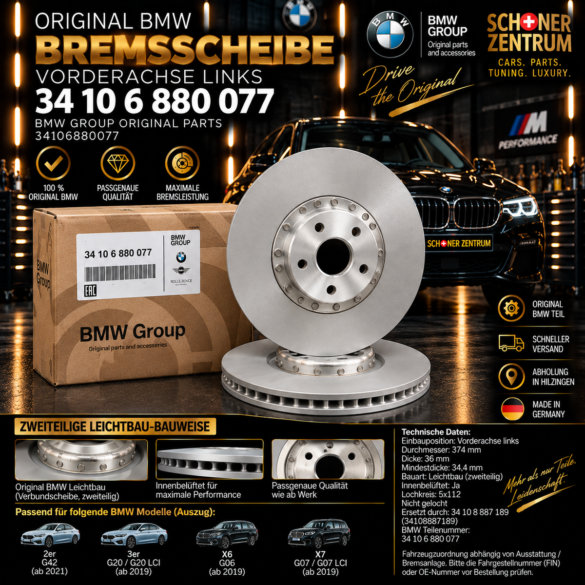 Original BMW Bremsscheibe Vorderachse links 374x36 – 34 10 6 880 077