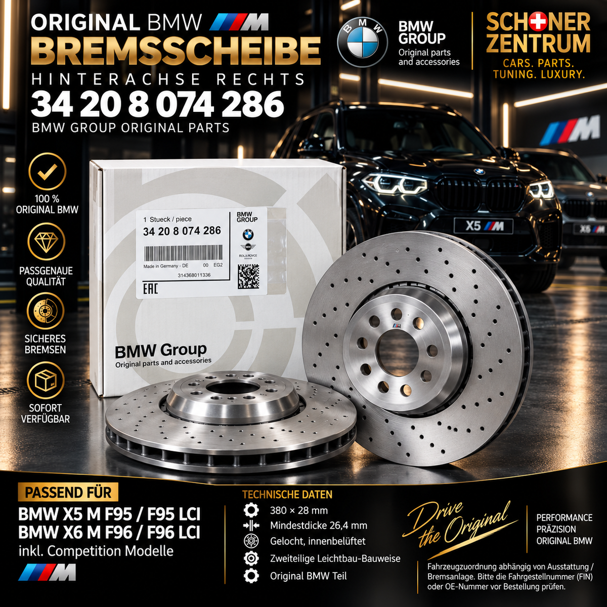 Original BMW M Bremsscheibe Hinterachse rechts 380x28 – 34 20 8 074 286