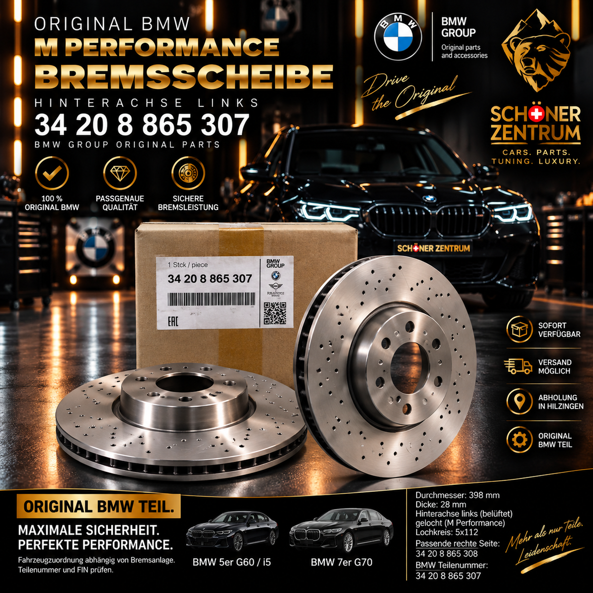 Original BMW M Performance Bremsscheibe Hinterachse links 398x28 – 34 20 8 865 307