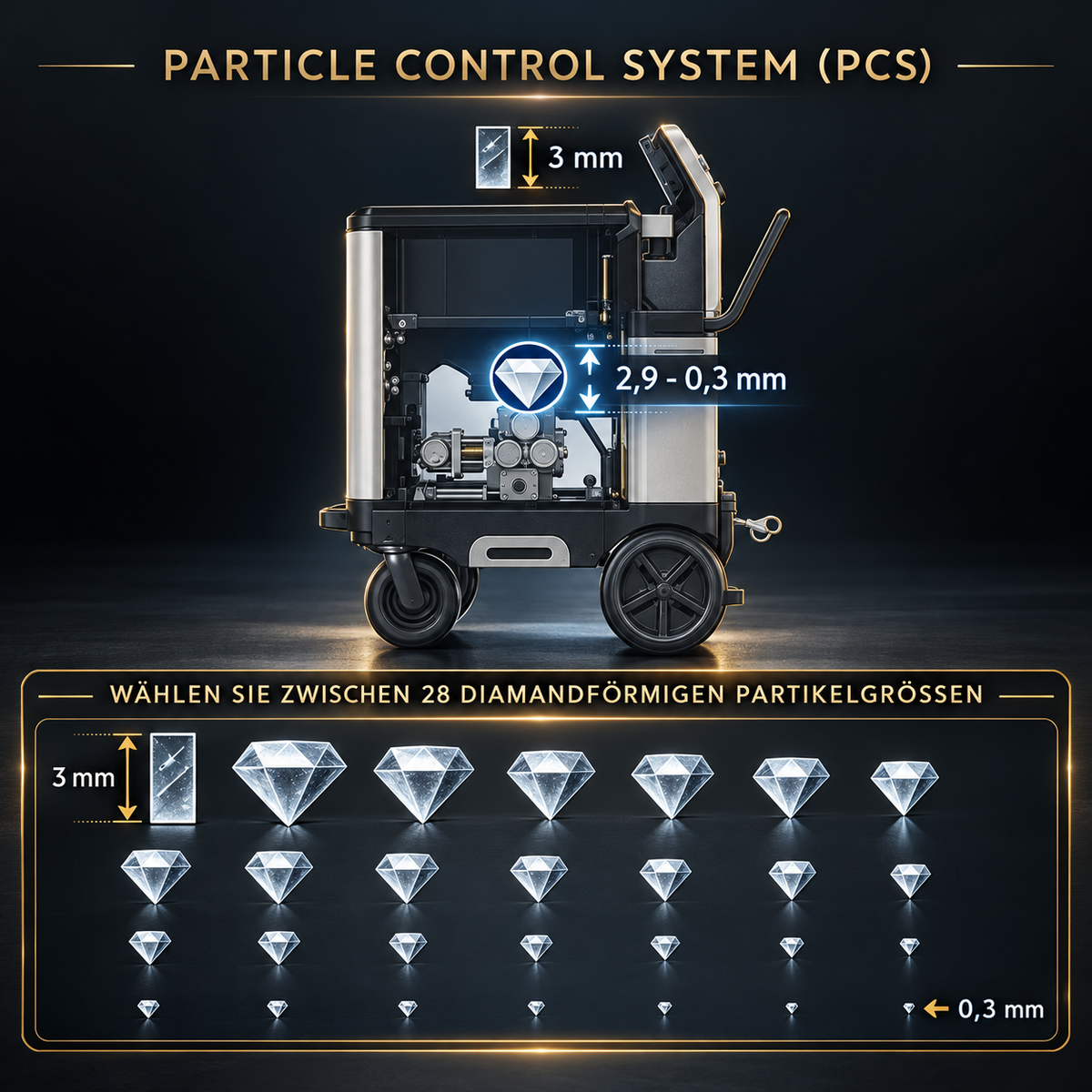 Particle Control System PCS Infografik im Schöner Zentrum Luxusstil