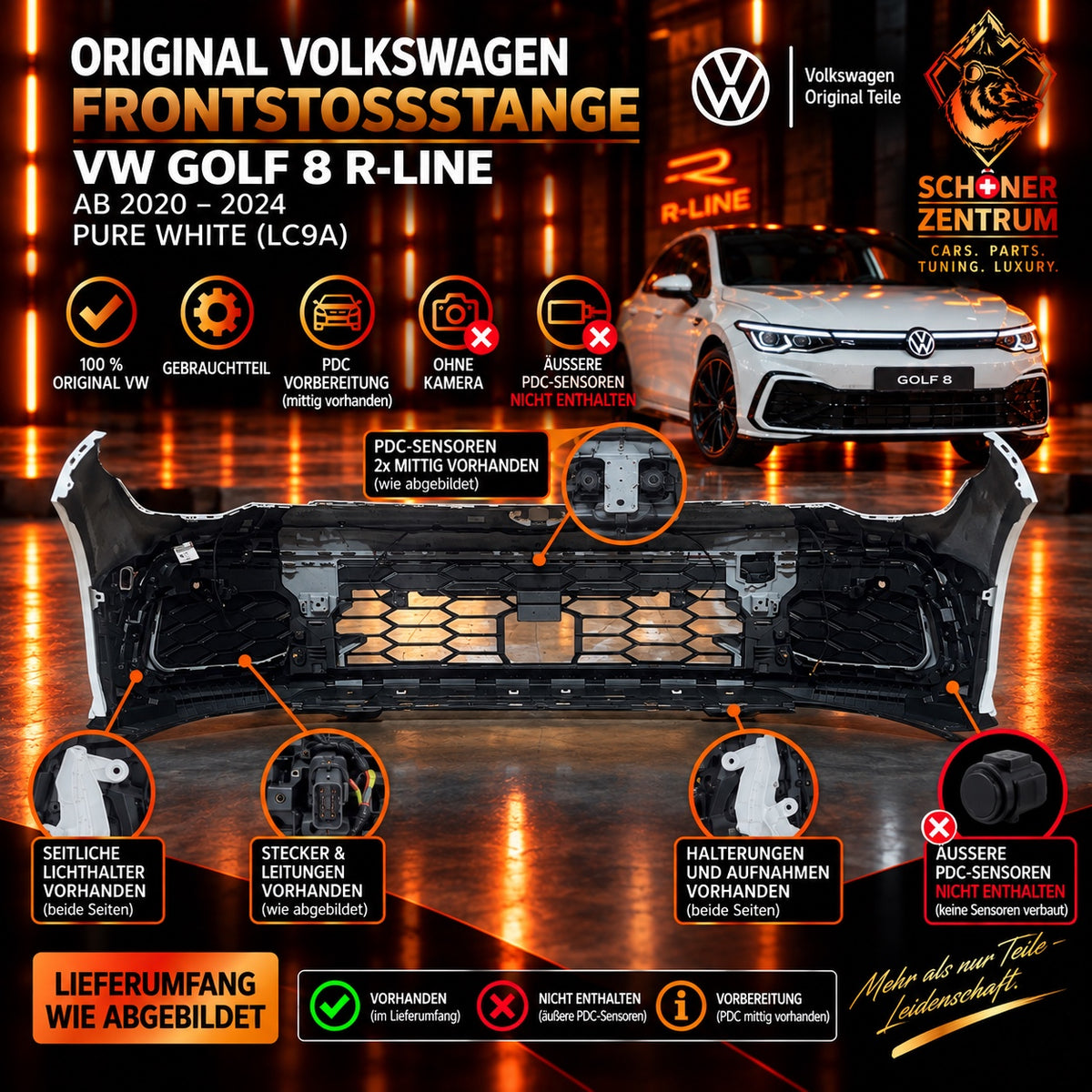 Original VW Golf 8 R-Line Frontstoßstange Pure White LC9A Rückseite