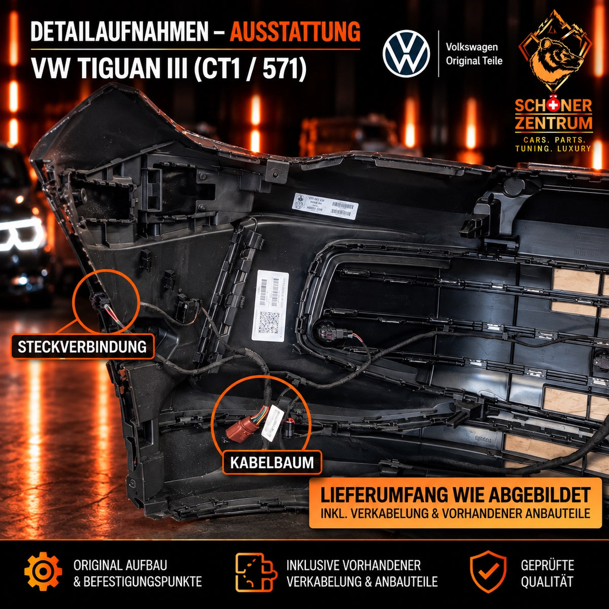 Original VW Tiguan III CT1 R-Line Frontstoßstange Detail Verkabelung