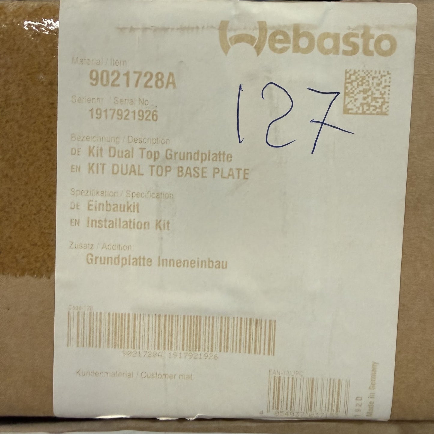 WEBASTO Dual Top Grundplatte Inneneinbau