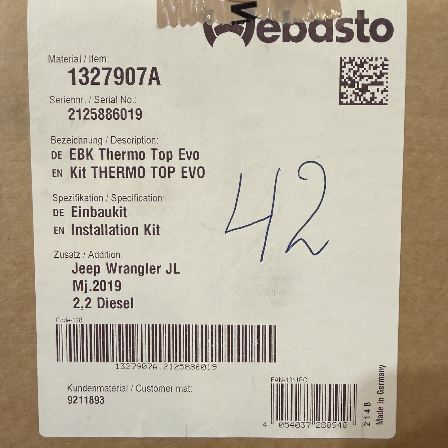 WEBASTO EBK Jeep Wrangler JL 2.2D