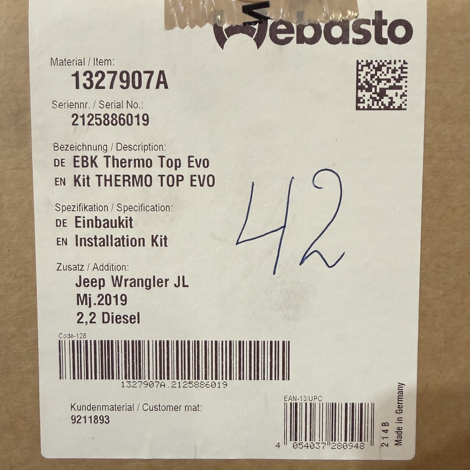 WEBASTO EBK Jeep Wrangler JL 2.2D
