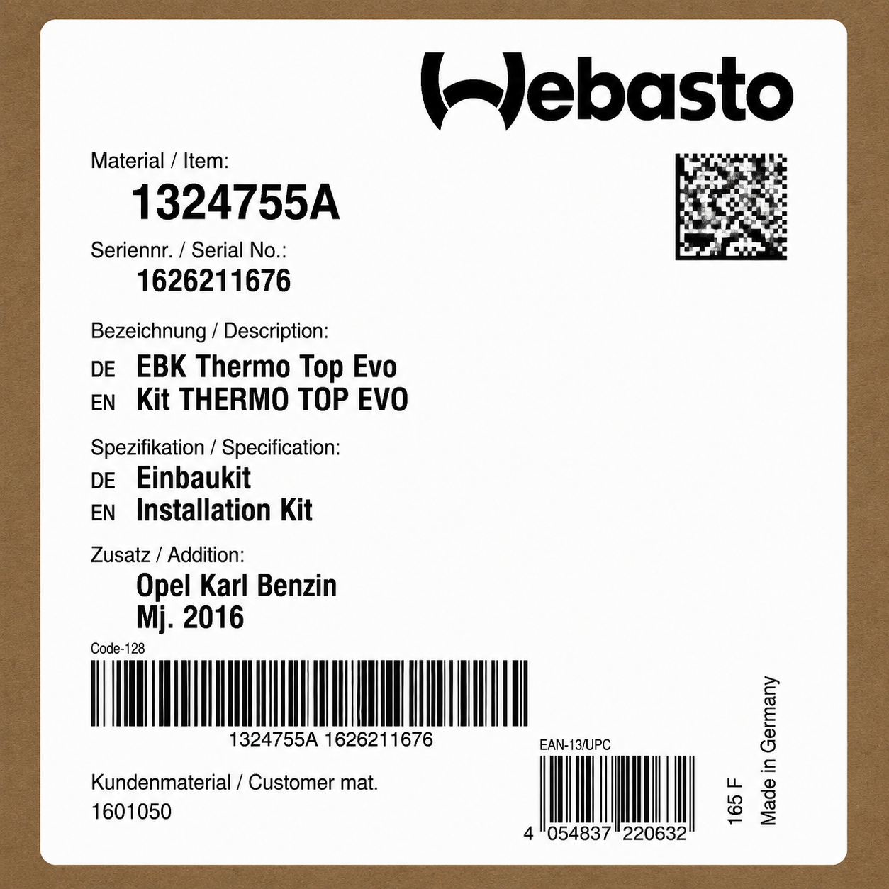 WEBASTO Einbaukit