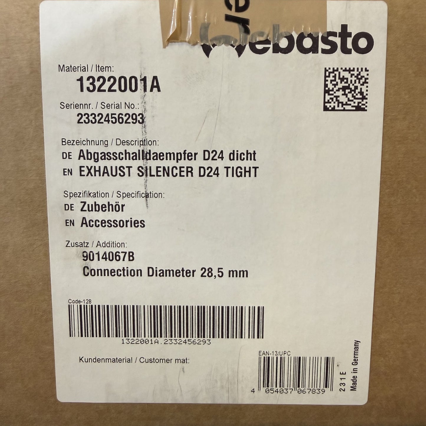 WEBASTO Auspuffschalldämpfer 24mm Marine (1800mm)