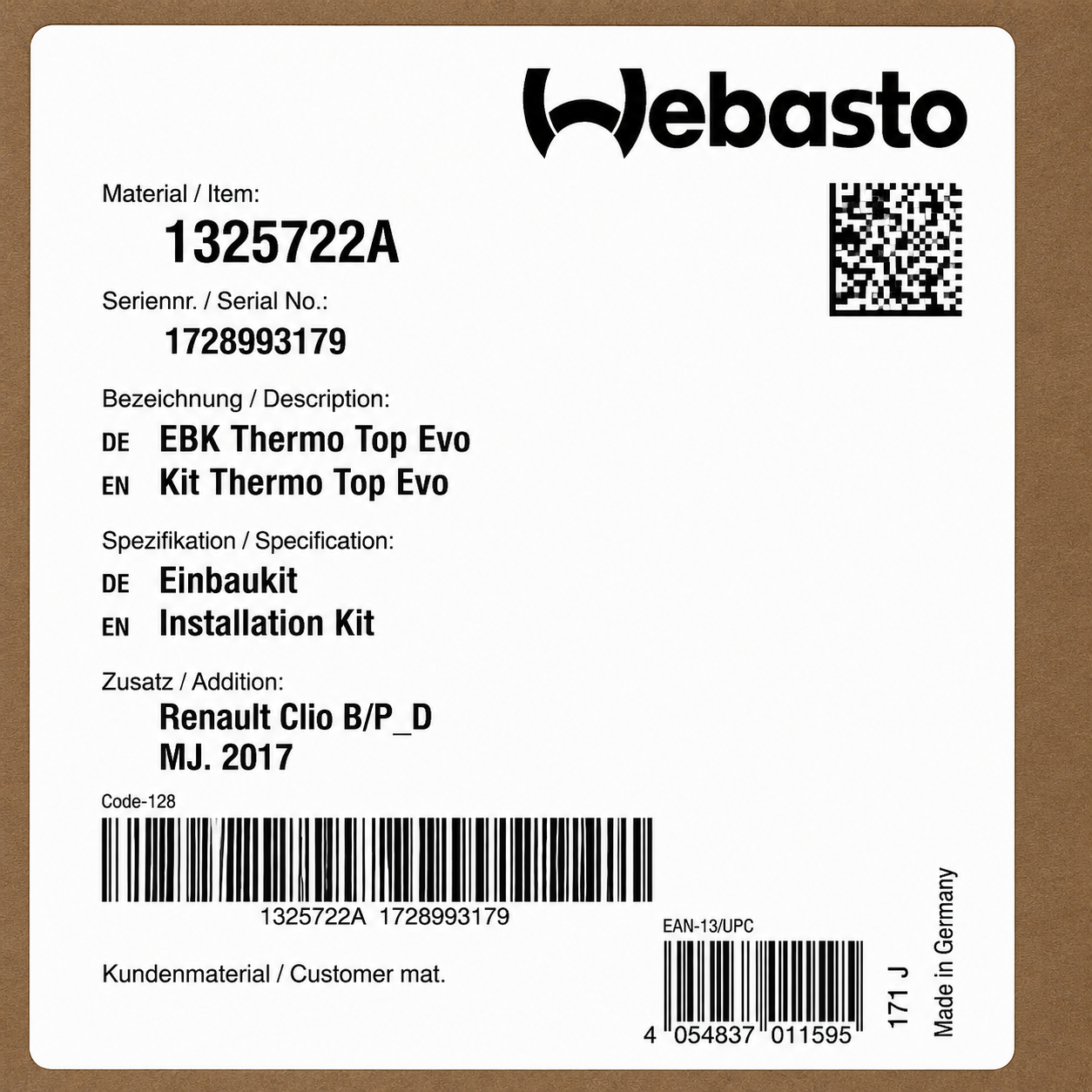 WEBASTO EBK Renault Clio B D MJ17 TT-E