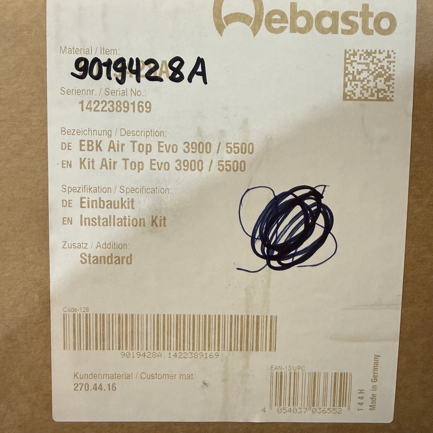 WEBASTO Einbaukit AT EVO 3900/5500 Standard
