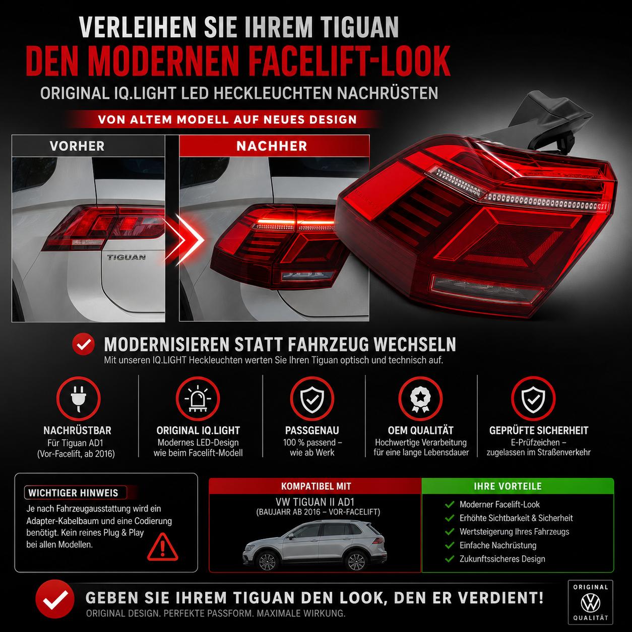 VW Tiguan IQ.LIGHT LED Rückleuchte Innen Links – Varroc OEM | 5NA945207 M01S