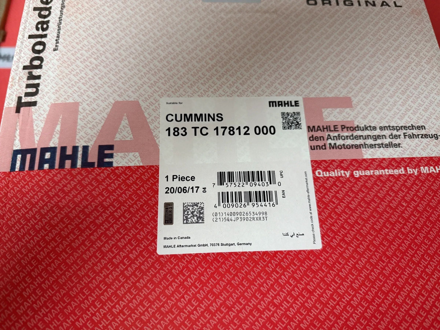 Mahle CUMMINS Turbolader 183TC17812000