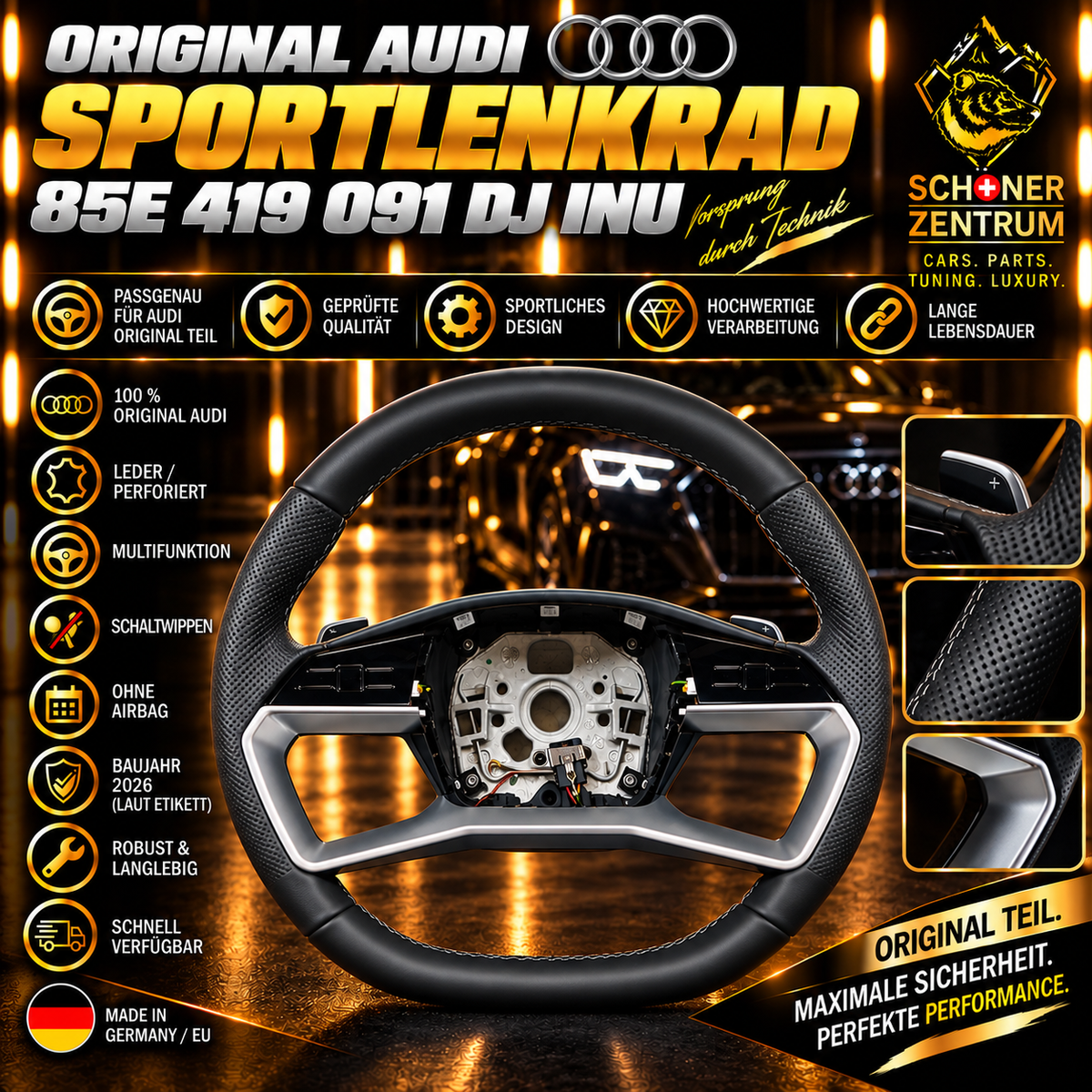 Original Audi Multifunktionslenkrad 85E 419 091 DJ INU – mit Schaltwippen – ohne Airbag