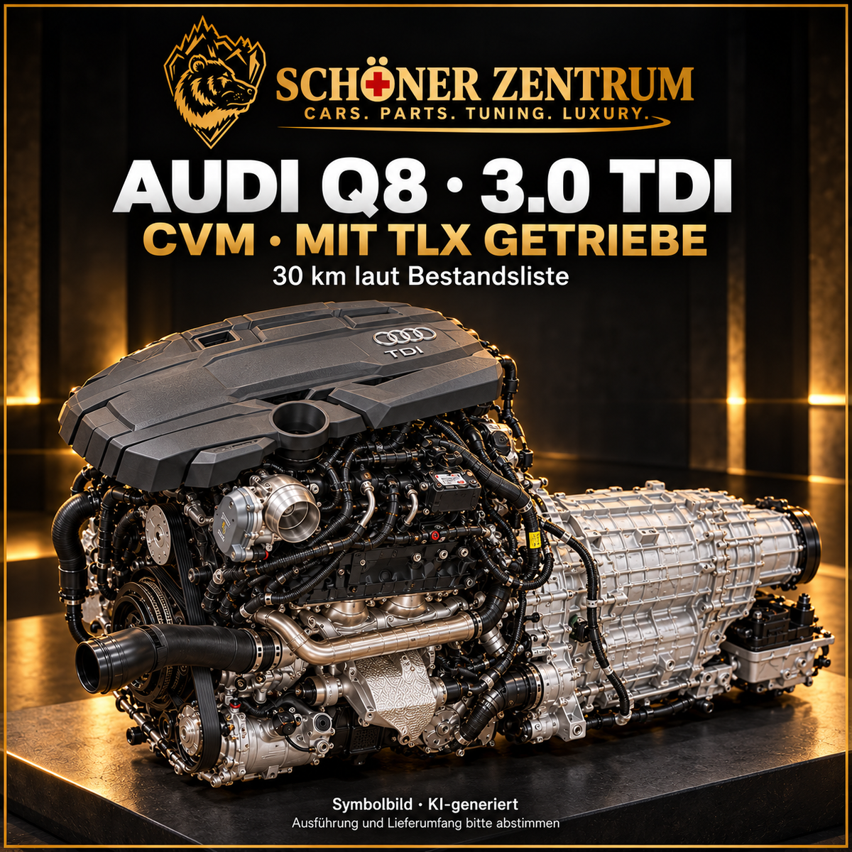 Audi Q8 CVM 3.0 TDI mit TLX-Getriebe – KI-generiertes Symbolbild im Schöner-Zentrum-Stil; Ausführung und Lieferumfang bitte abstimmen.