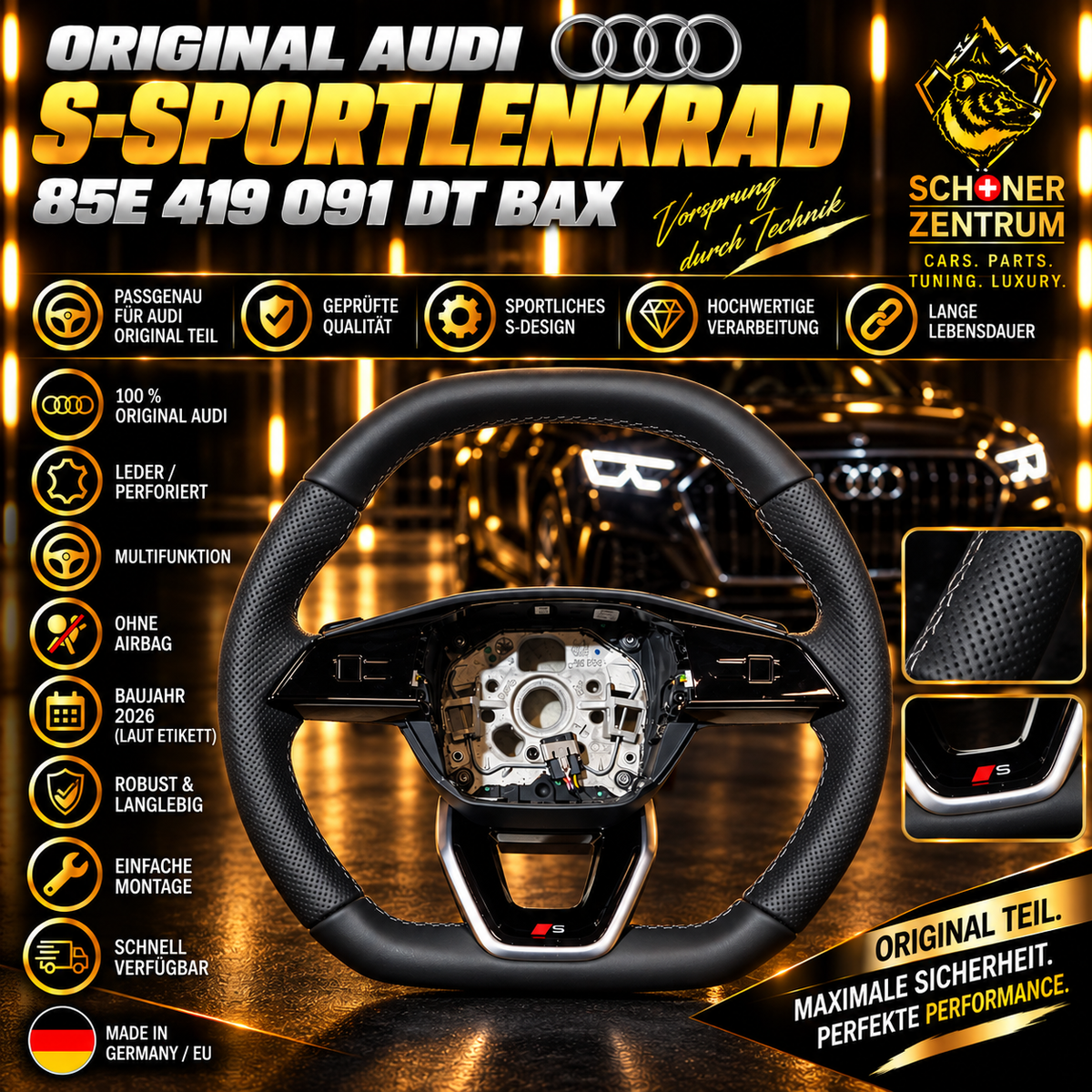 Original Audi S-Sportlenkrad ohne Airbag – Schöner Zentrum