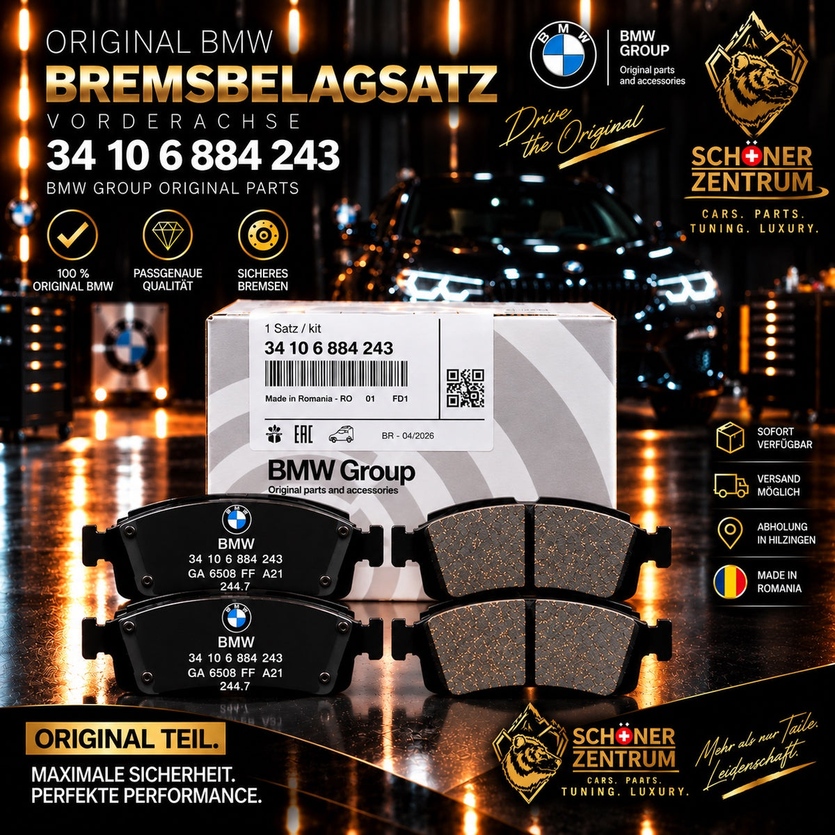 BMW Original Bremsbelagsatz Vorderachse 34 10 6 884 243 – Schöner Zentrum