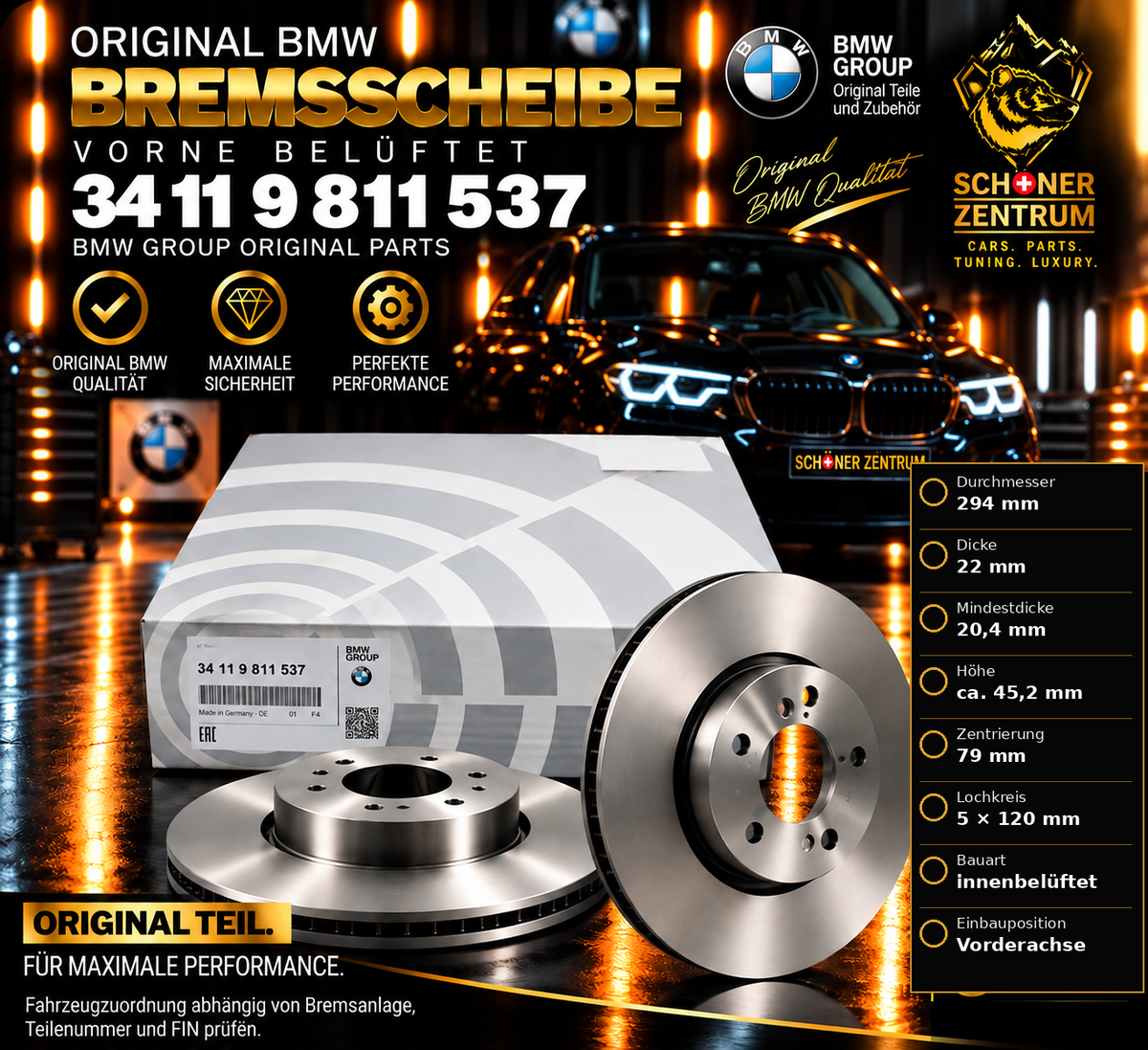 BMW MINI Bremsscheibe 34119811537 vorne innenbelüftet 294x22 mm – Schöner Zentrum