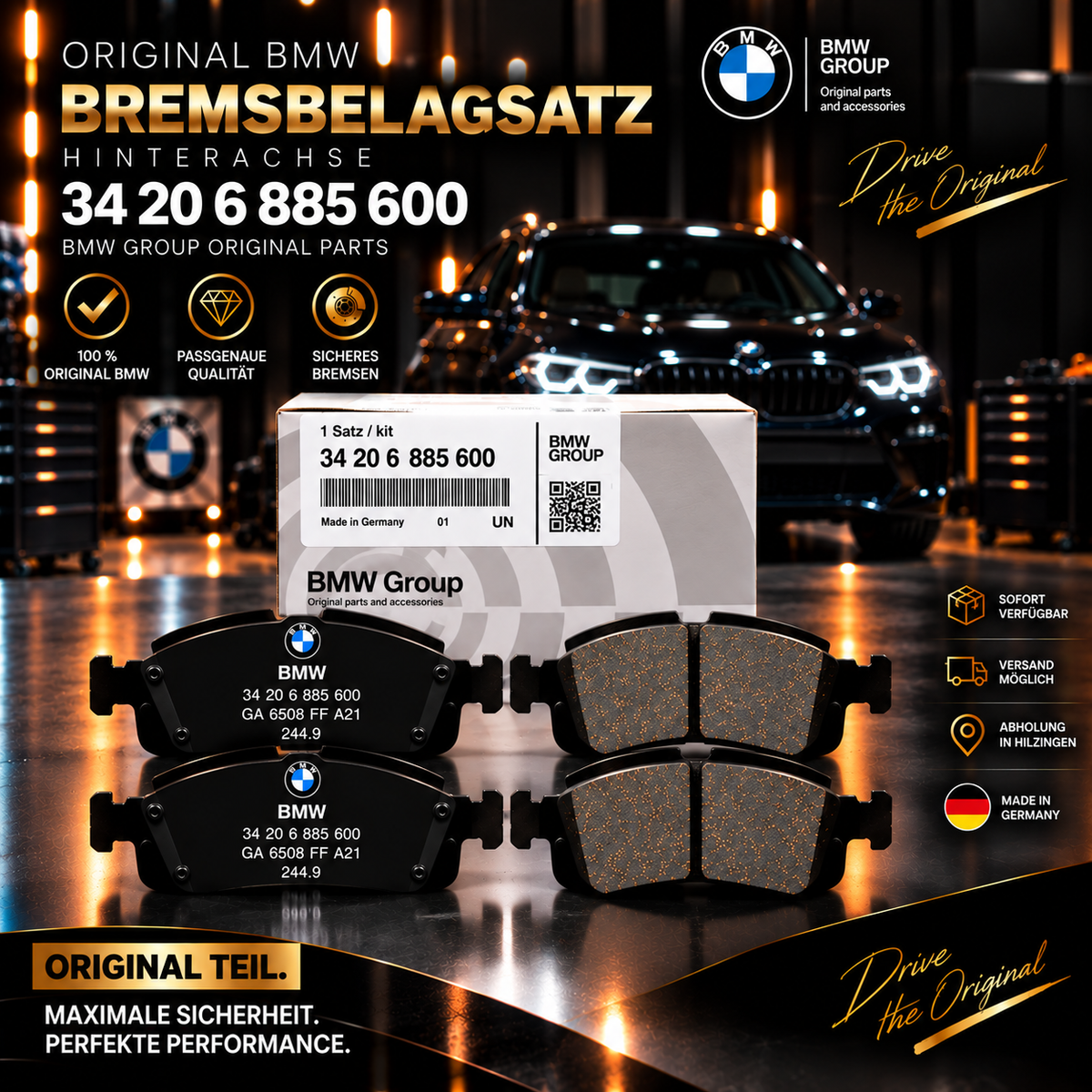 BMW Original Bremsbelagsatz Hinterachse 34 20 6 885 600