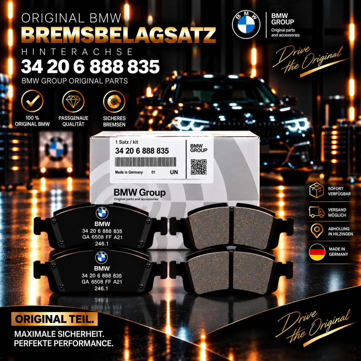 BMW Original Bremsbelagsatz Hinterachse 34 20 6 888 835