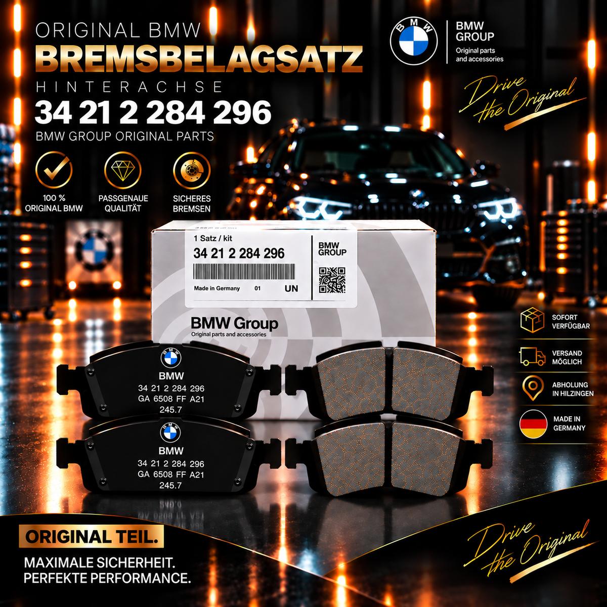 BMW Original Bremsbelagsatz Hinterachse 34 21 2 284 296