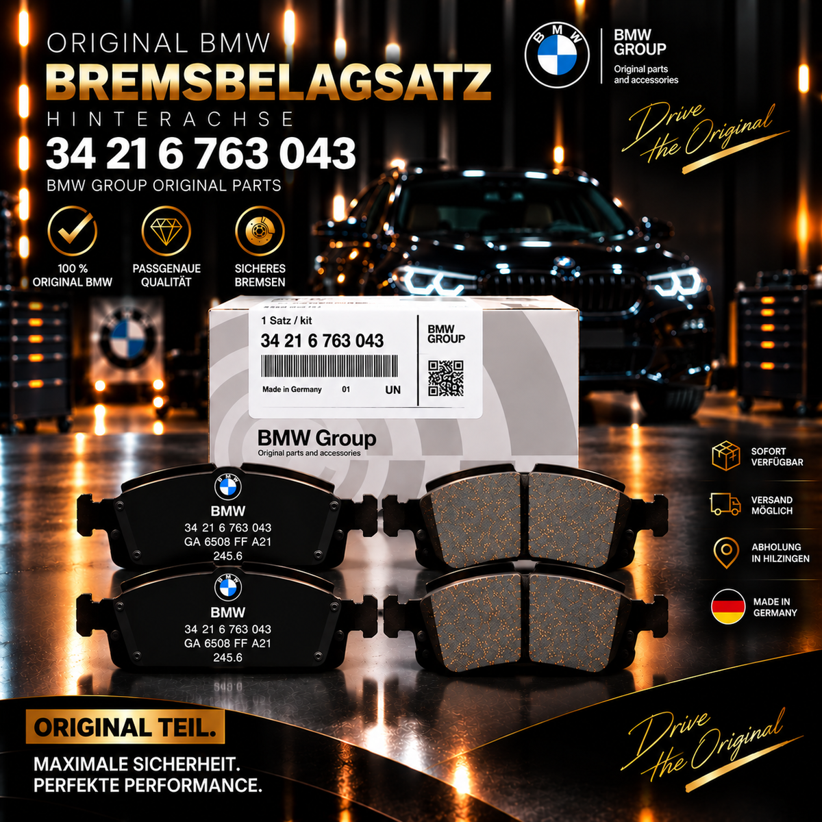BMW Original Bremsbelagsatz Hinterachse 34 21 6 763 043