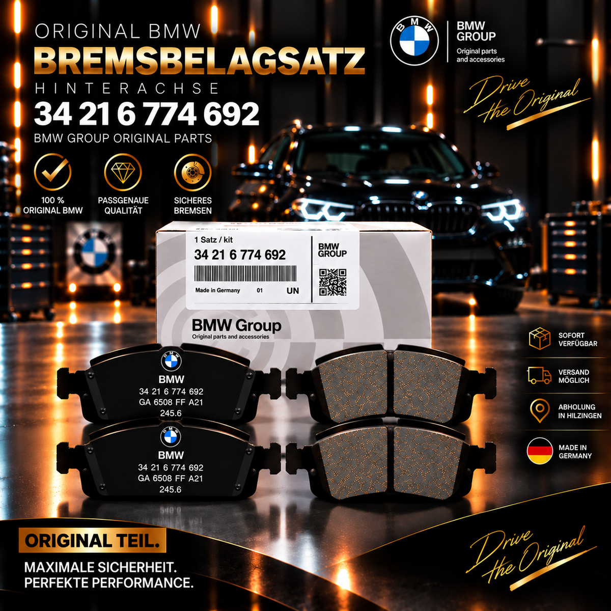 BMW Original Bremsbelagsatz Hinterachse 34 21 6 774 692