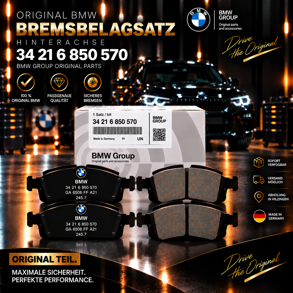 BMW Original Bremsbelagsatz Hinterachse 34 21 6 850 570