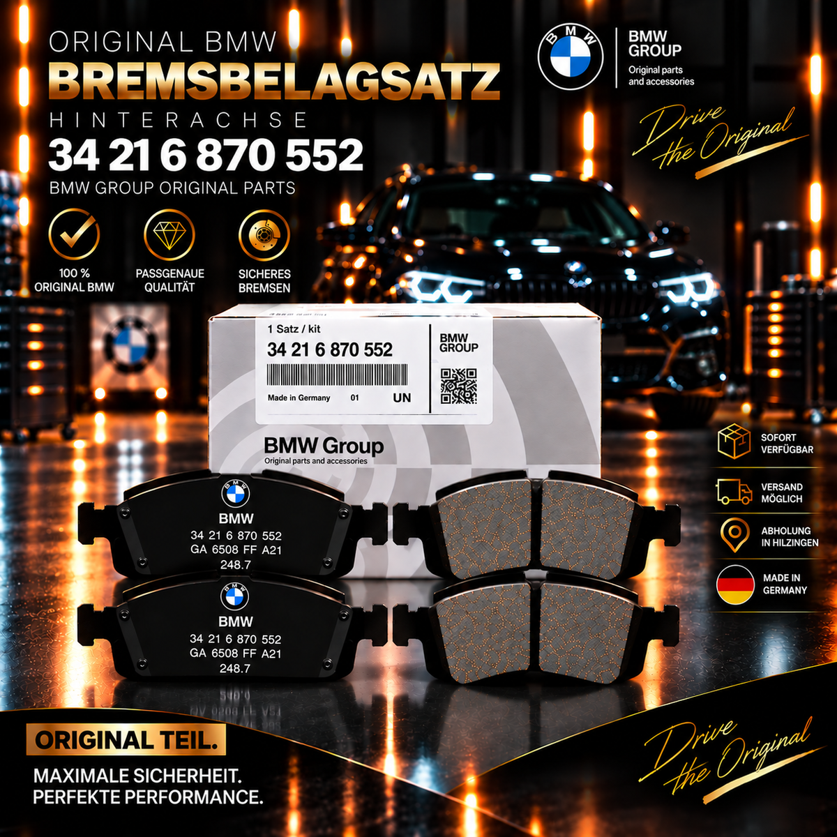 BMW Original Bremsbelagsatz Hinterachse 34 21 6 870 552