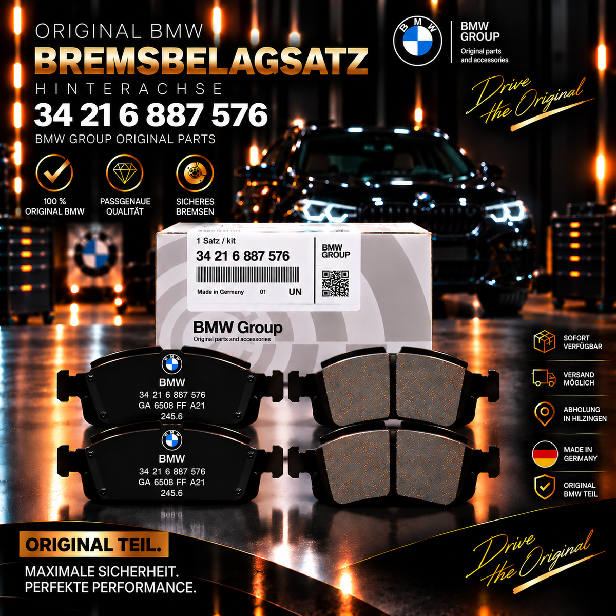 BMW Original Bremsbelagsatz Hinterachse 34 21 6 887 576