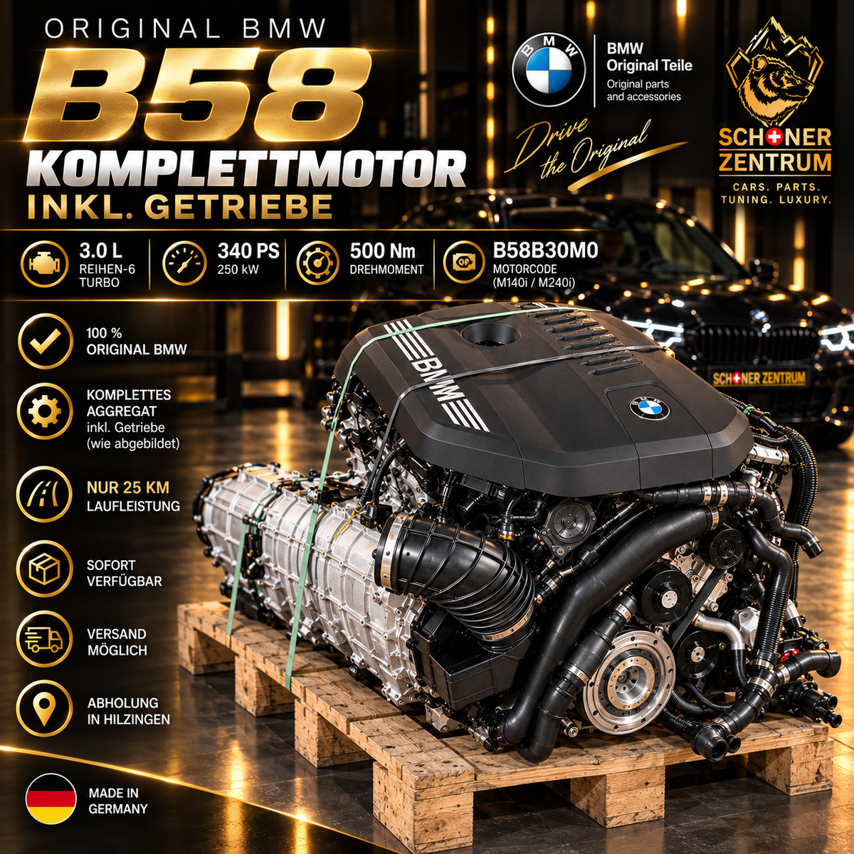 BMW B58B30M0 Komplettmotor inklusive Getriebe – 25 km