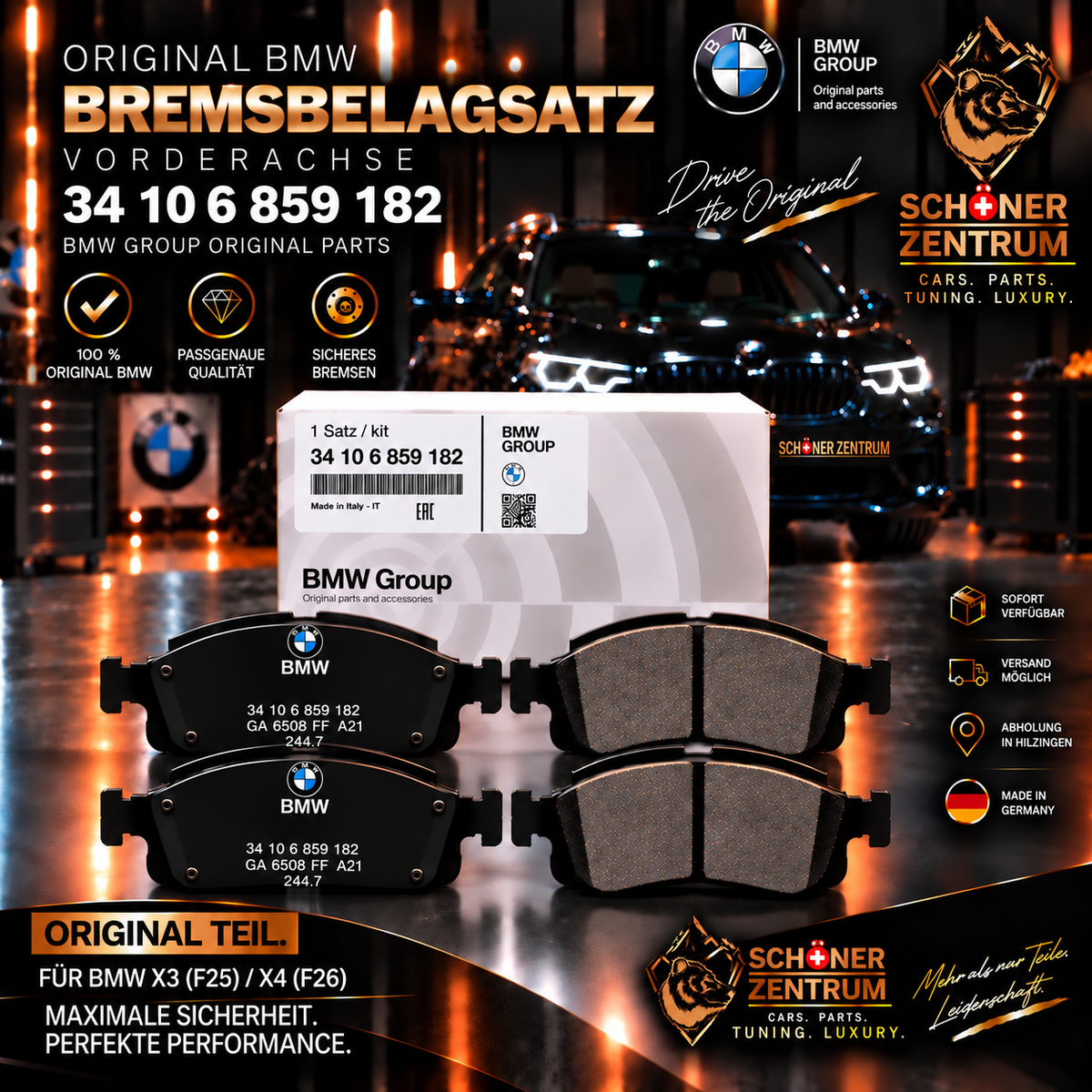 Original BMW Bremsbelagsatz 34106859182 Vorderachse X3 F25 X4 F26