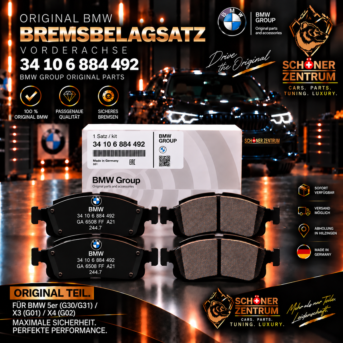 Original BMW Bremsbelagsatz 34106884492 Vorderachse