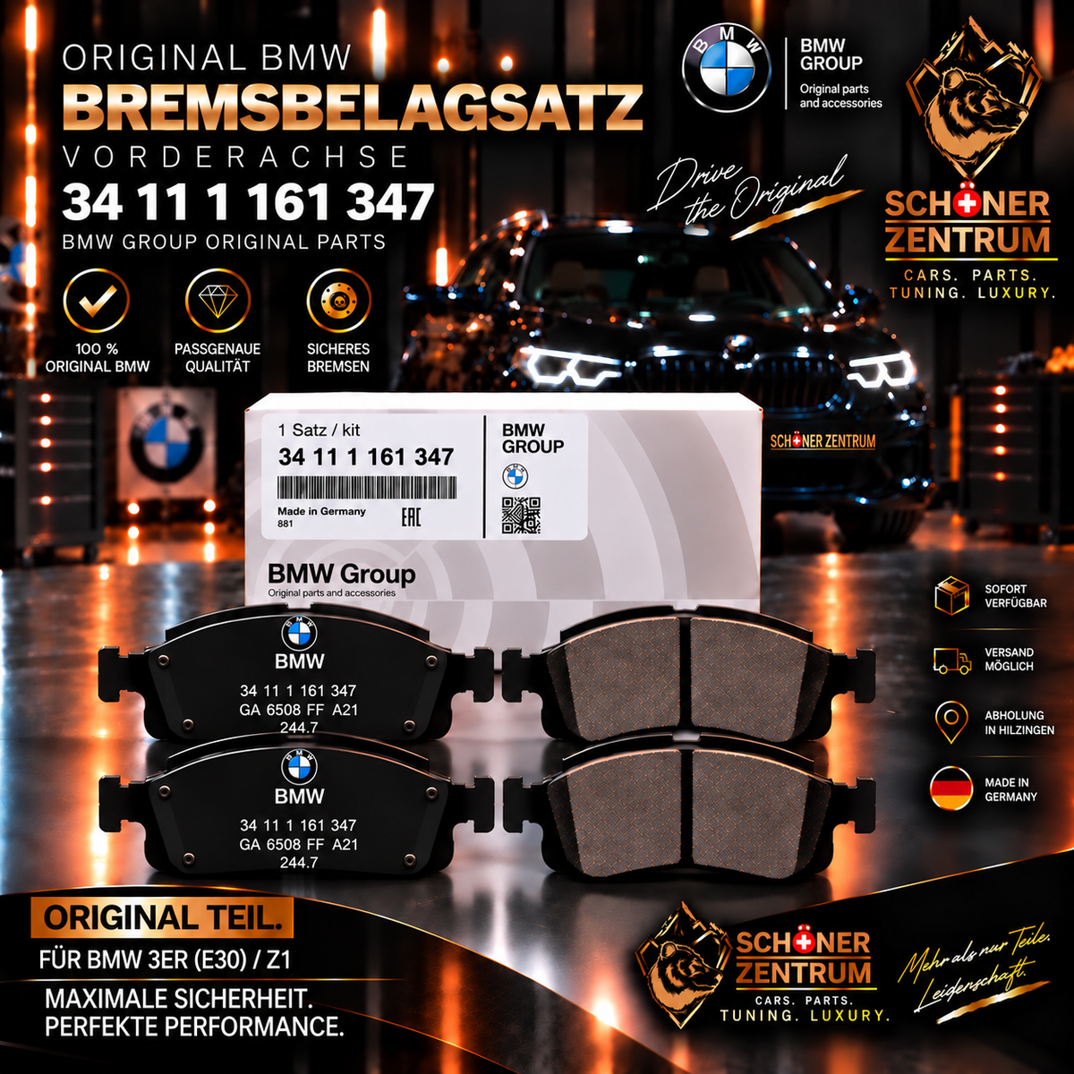 Original BMW Bremsbelagsatz 34111161347 Vorderachse E30 Z1