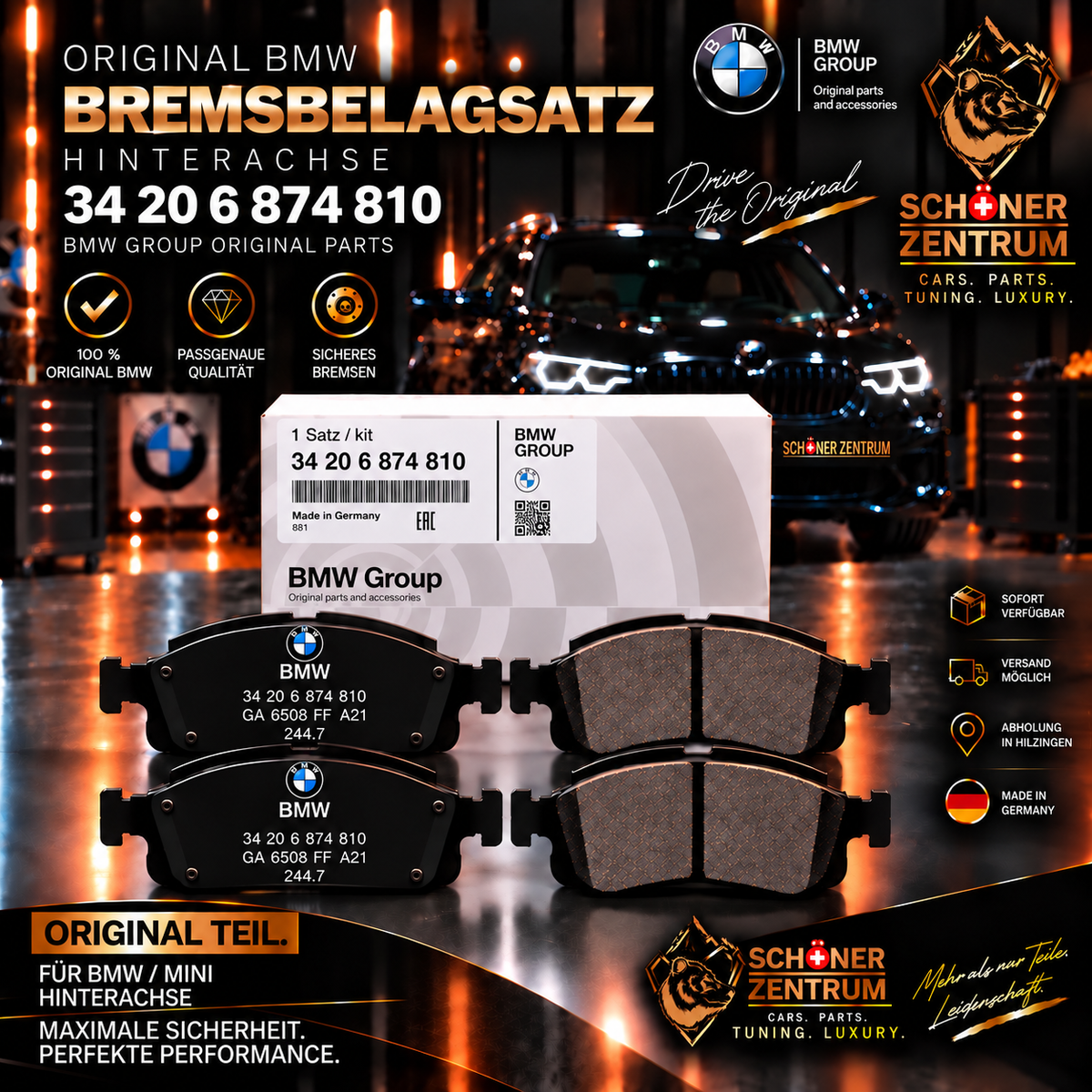 Original BMW Bremsbelagsatz 34206874810 Hinterachse