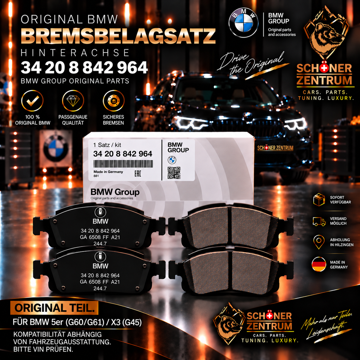 Original BMW Bremsbelagsatz 34208842964 Hinterachse