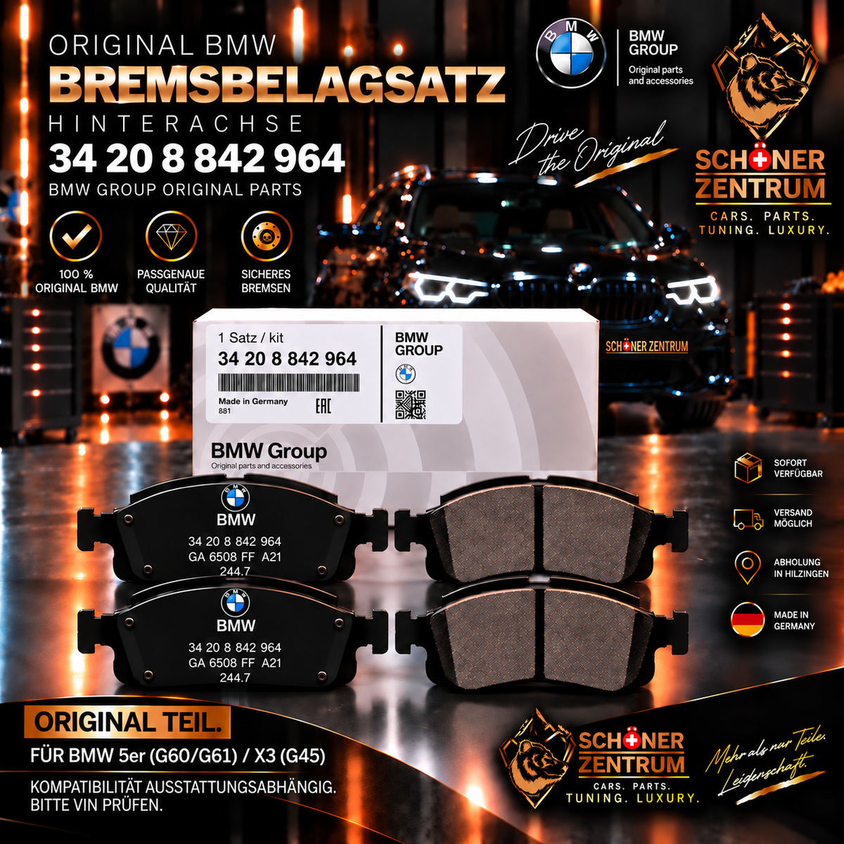 Original BMW Bremsbelagsatz 34208842964 Hinterachse