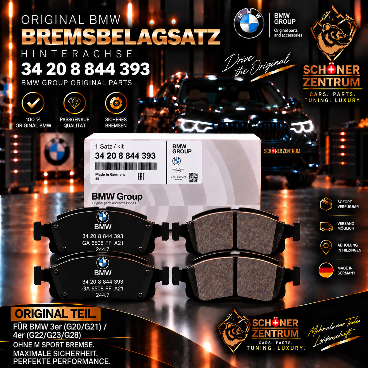 Original BMW Bremsbelagsatz 34208844393 Hinterachse