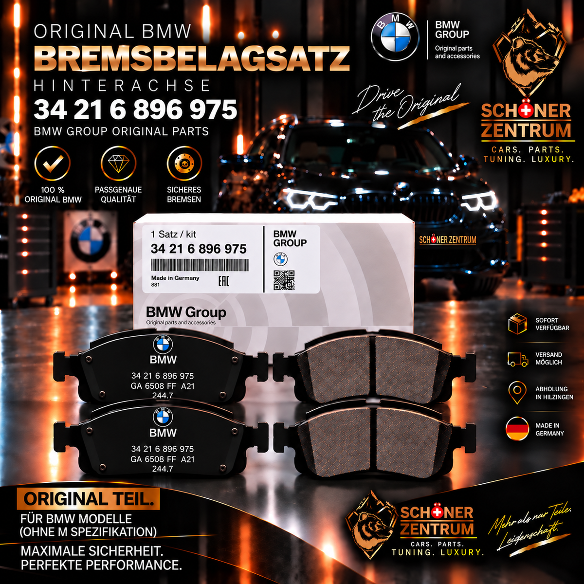 Original BMW Bremsbelagsatz 34216896975 Hinterachse