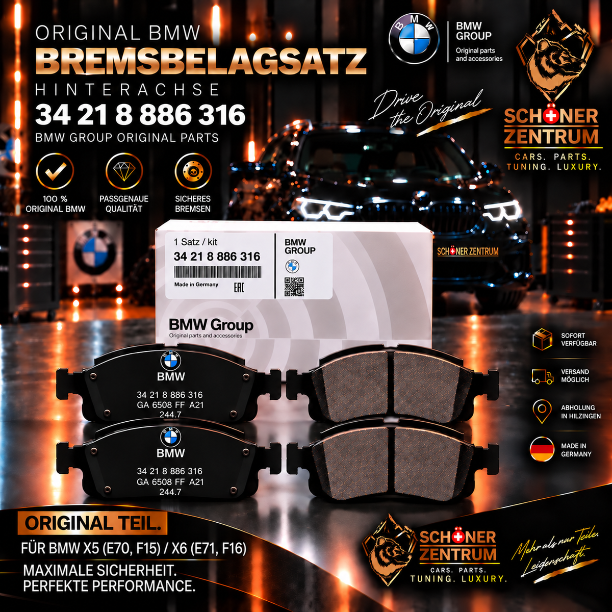 Original BMW Bremsbelagsatz 34218886316 Hinterachse